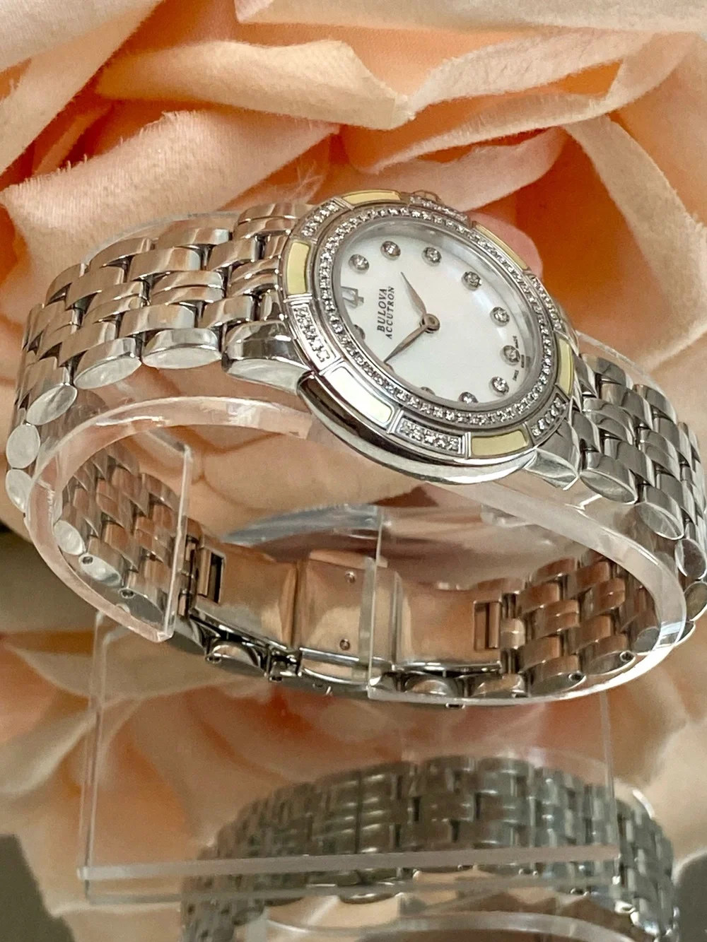 Bulova Accutron Pemberton Swiss Made Diamond Accented Bezel Dial Stainless Watch